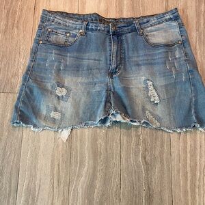 Bam Boo Denim Shorts Womens Size 16 Distressed Destroyed Stretch Blue Frayed